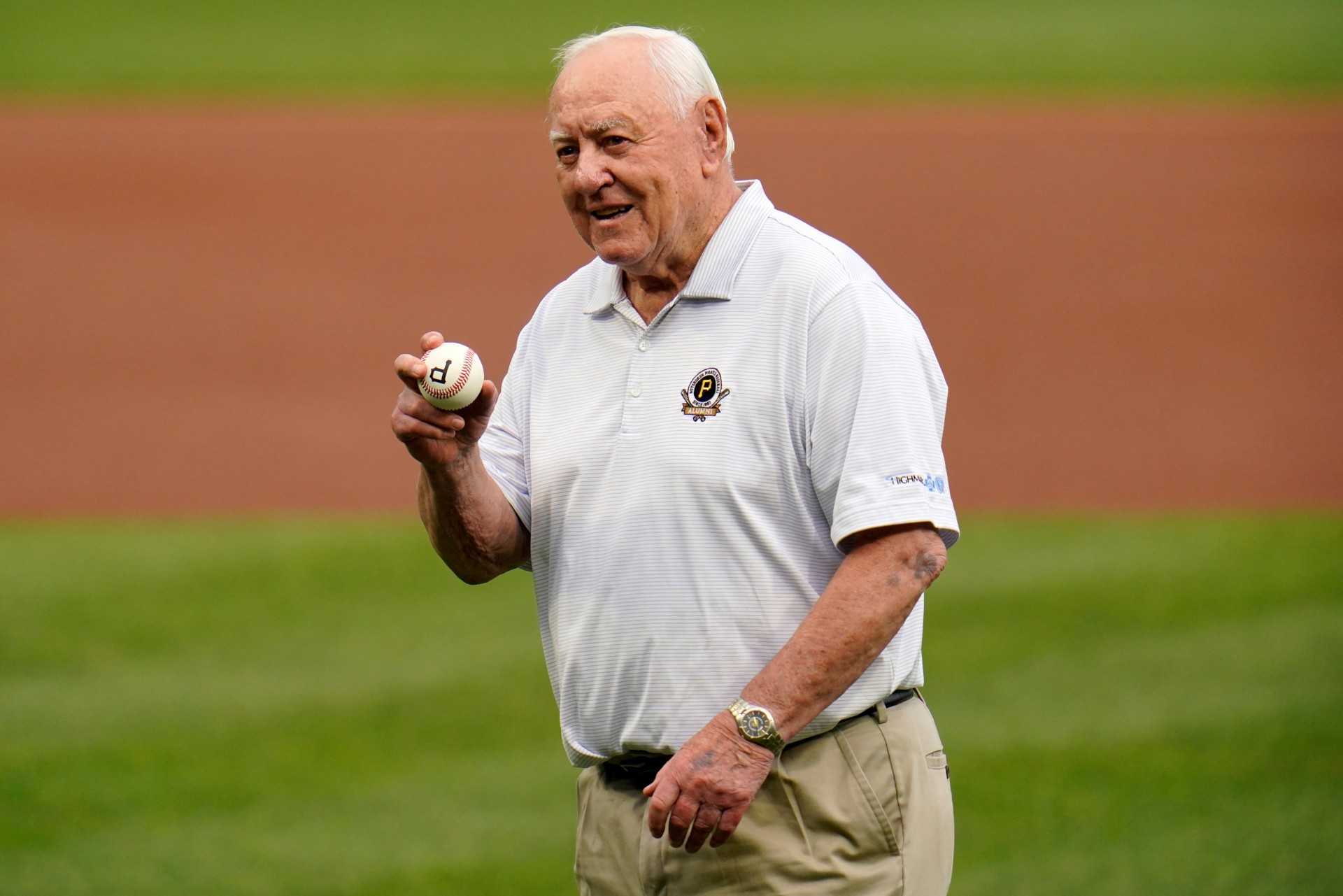 Pittsburgh Pirates Baseball Hall of Fame second baseman Bill Mazeroski prepares to throw out a ceremonial first pitch before a baseball game between the Pittsburgh Pirates and the New York Yankees in Pittsburgh, Tuesday, July 5, 2022.