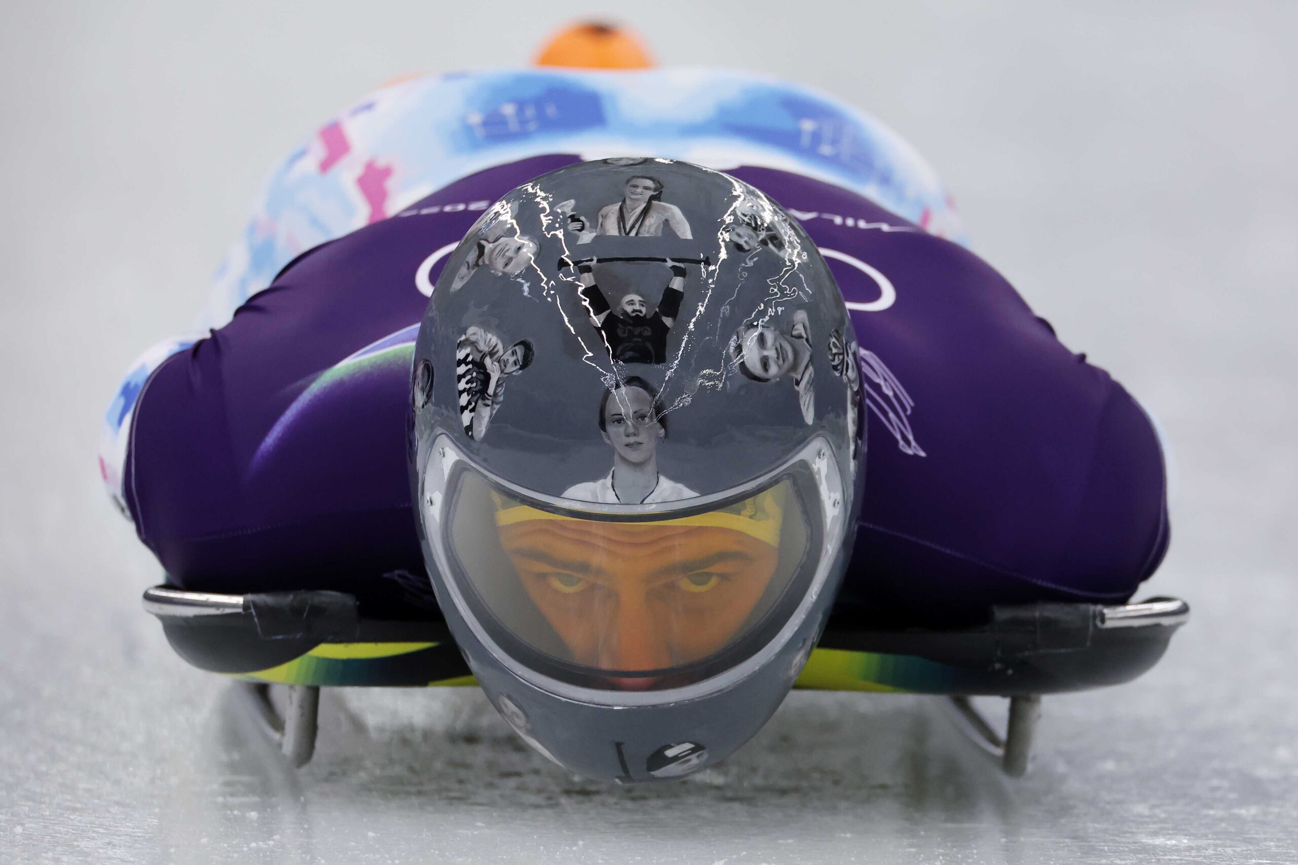 Vladyslav Heraskevych of Team Ukraine participates during Men's Training of the Milano Cortina 2026 Winter Olympic Games at Cortina Sliding Centre on Feb. 10, 2026.