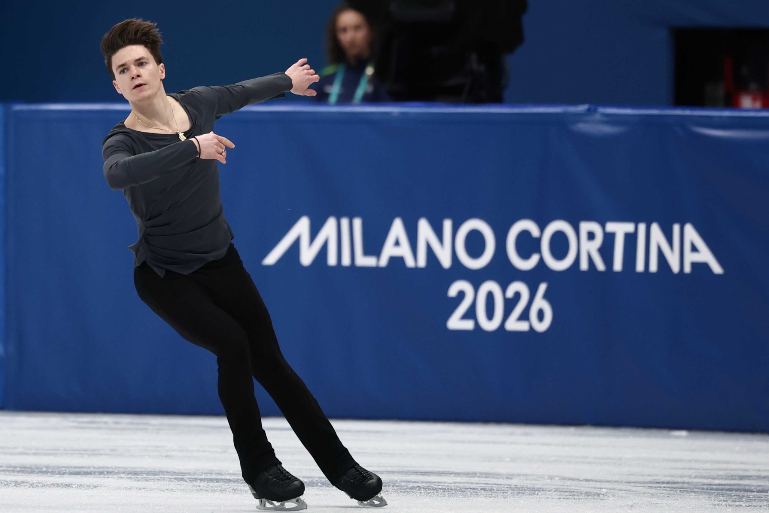 Maxim Naumov of United States performs at the Mens Single Free Program during the Milano Cortina 2026 Olympic Winter Games at Milano Ice Skating Arena on February 13, 2026 in Milan, Italy.
