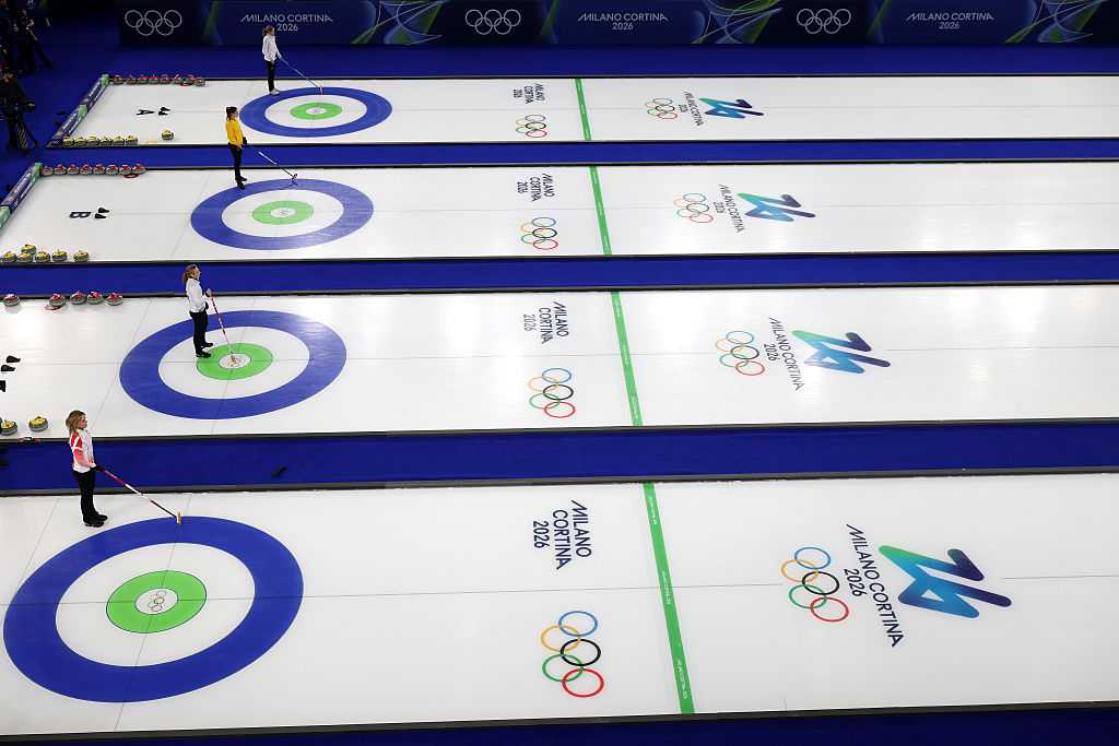 CORTINA D&amp;apos;AMPEZZO, ITALY - FEBRUARY 12: A general view during Women&amp;apos;s Round Robin matches on day six of the Milano Cortina 2026 Winter Olympic games at Cortina Curling Olympic Stadium on February 12, 2026 in Cortina d&amp;apos;Ampezzo, Italy. (Photo by Al Bello/Getty Images)