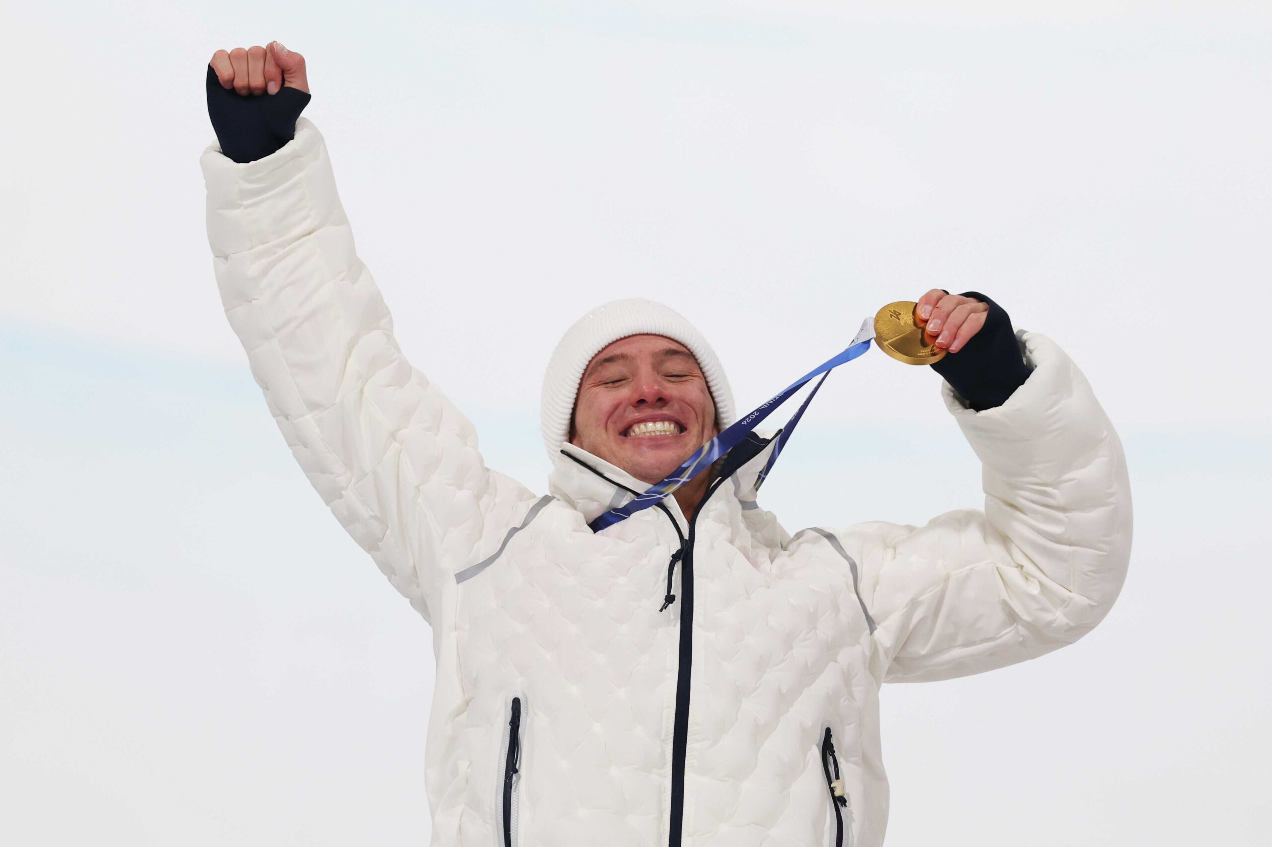 Gold medalist Alex Ferreira of Team United States celebrates after the Men's Freeski Halfpipe Final on day fourteen of the Milano Cortina 2026 Winter Olympic Games at Livigno Snow Park on Feb. 20, 2026, in Livigno, Italy.