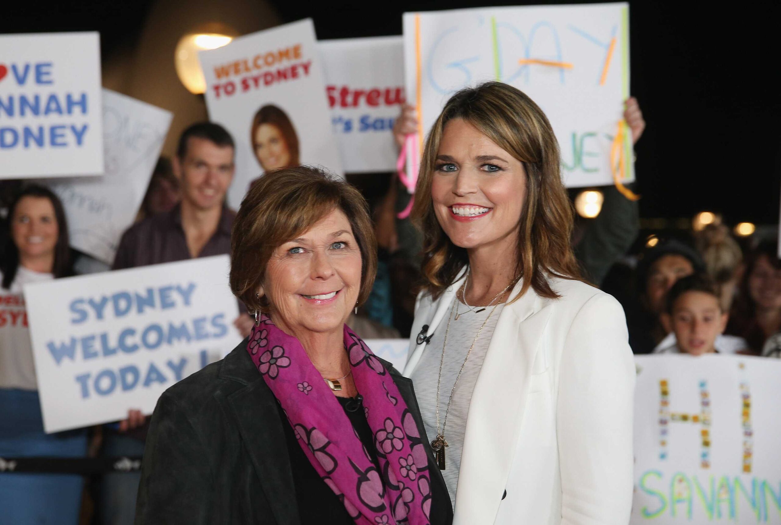 Savannah Guthrie poses alongside her mother Nancy Guthrie during a production break whilst hosting NBC's "Today" show live from the Sydney Opera House on May 4, 2015 in Sydney, Australia.