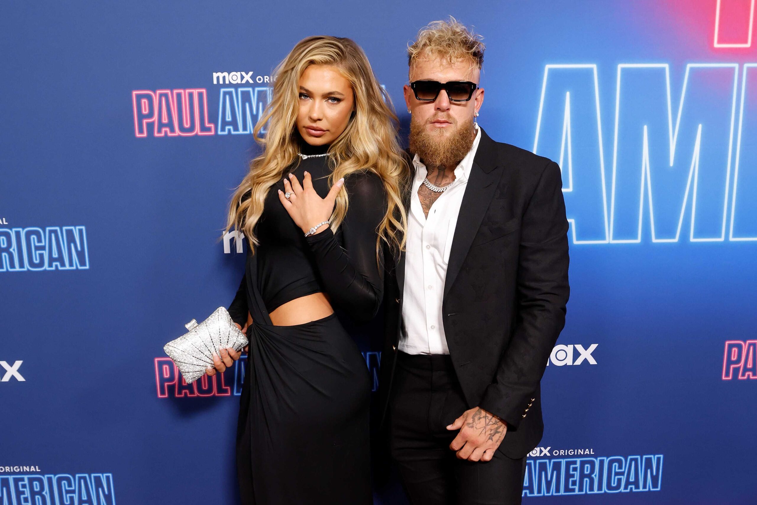 Jutta Leerdam and Jake Paul attend the premiere of "Paul American" at Tempo by Hilton New York Times Square on March 26, 2025, in New York City.
