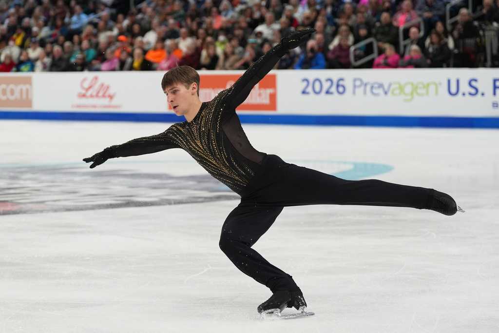 Andrew Torgashev competes during the men&amp;apos;s free skate competition at the U.S. Figure Skating Championships.