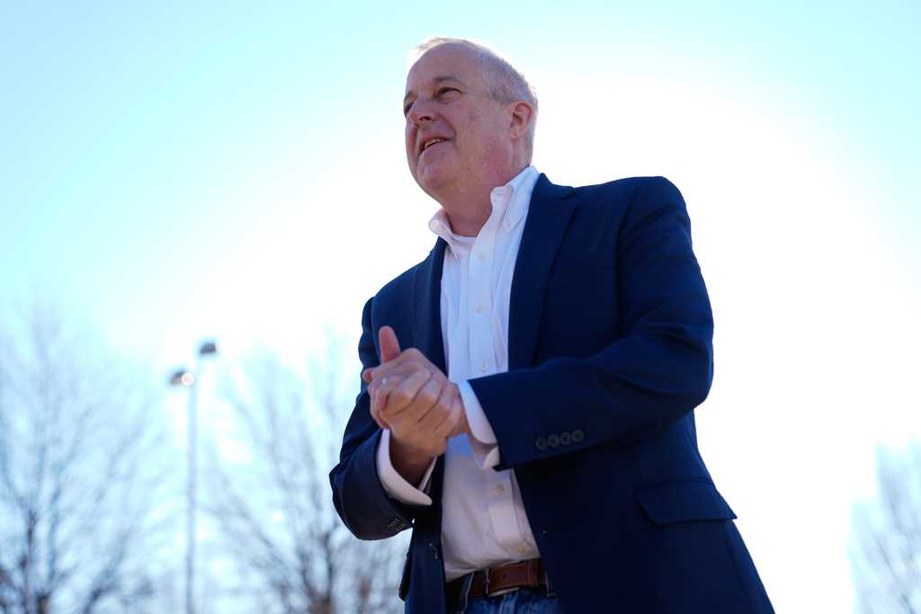 Republican U.S. Senate candidate Michael Whatley, arrives to an early voting site to cast his vote on Thursday, Feb. 12, 2026, in Gastonia, N.C. (AP Photo/Erik Verduzco)