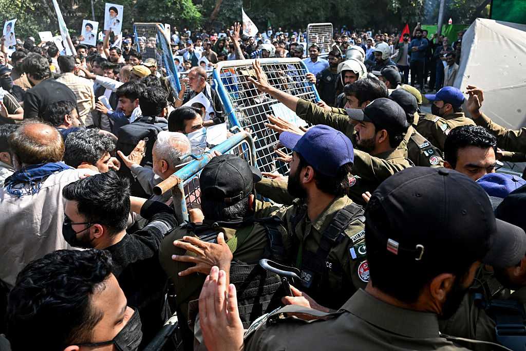 Pakistani Shiite Muslims in solidarity with Iran clash with police during an anti-US-Israel protest in Lahore on March 1, 2026.