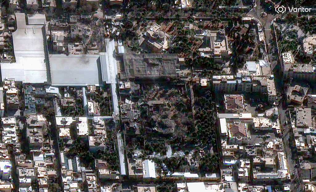 In this satellite image provided by Vantor, damaged buildings are seen in the Ayatollah Ali Khamenei&amp;apos;s official residence in Tehran, Iran, Sunday, March 1, 2026.