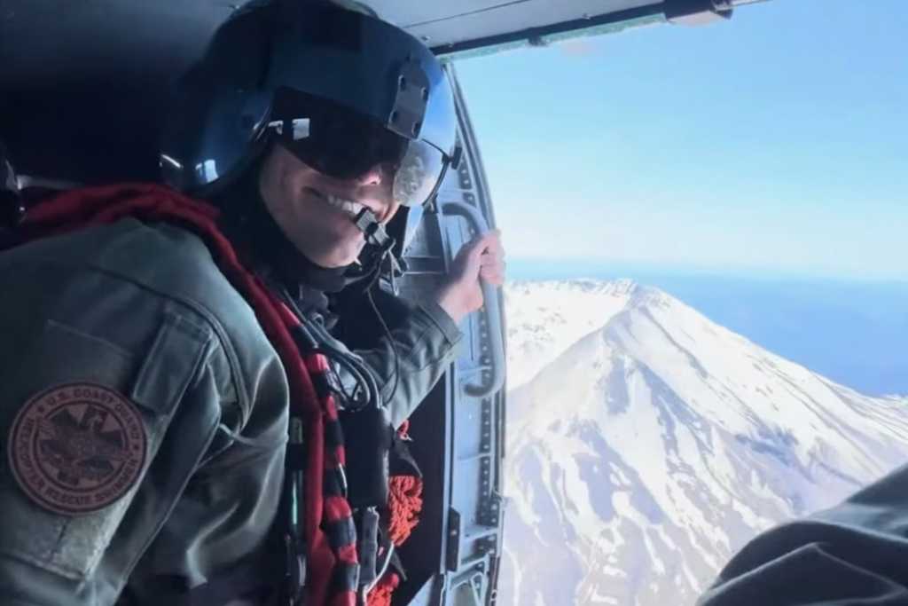 In this photo provided by the U.S. Coast Guard, rescue swimmer Tyler Jaggers, who died March 5, 2026, of his injuries following a medical evacuation mission off the coast of Washington state, is seen in an aircraft.