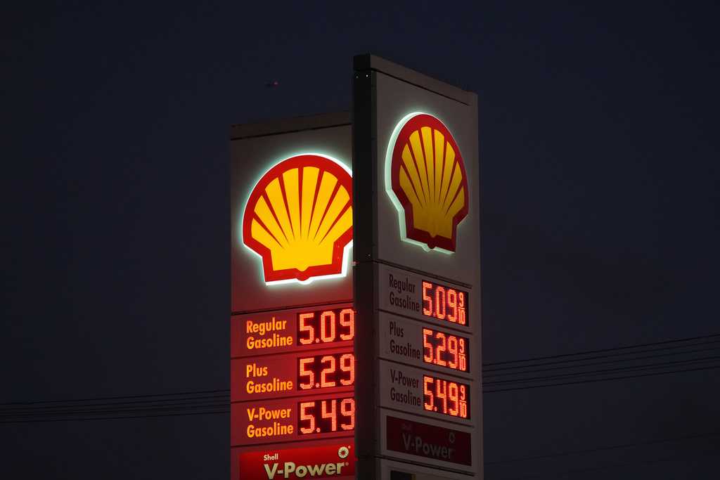 Gas prices are advertised, Monday, March 9, 2026, in Los Angeles.