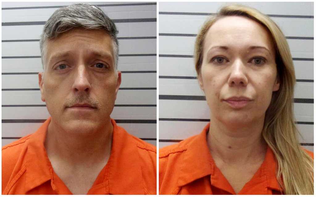 FILE - This combination of booking photos provided by the Muskogee County, Okla., Sheriff&amp;#39;s Office shows Jon Hallford, left, and Carie Hallford, owners of Return to Nature Funeral Home. (Muskogee County Sheriff&amp;#39;s Office via AP, File)