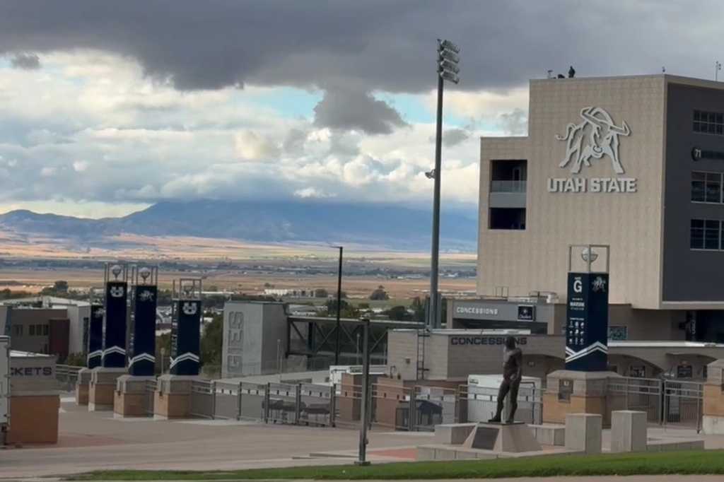 The city of Logan, Utah, a college and dairy farming town, is seen from the hillside on the Utah State University campus, Wednesday, April 22, 2026.