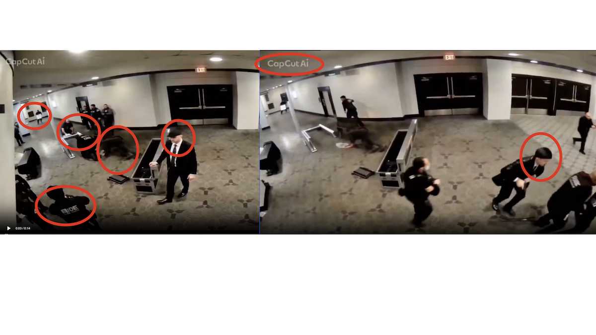 Screenshot of the AI-enhanced footage highlighting irregularities with red circles.