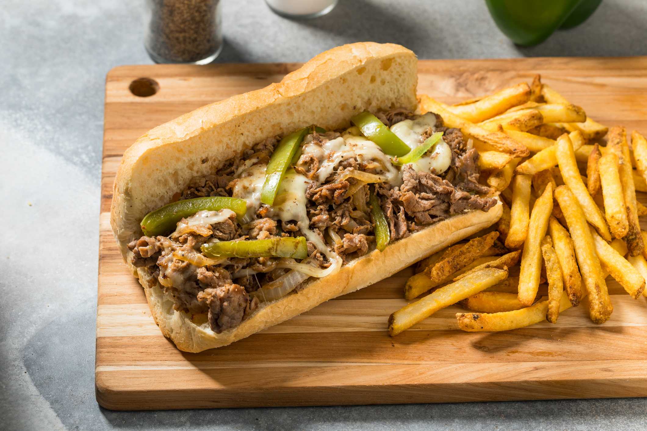Homemad Philly Cheesesteak Sandwich with Peppers and Onions