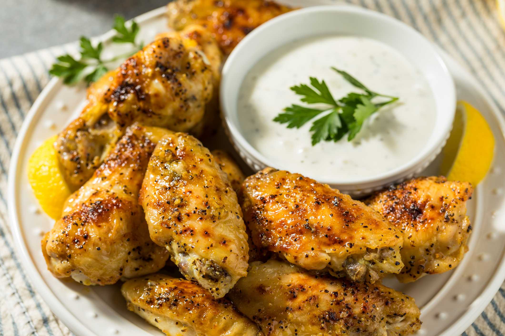 Homemade Spicy Lemon Pepper Chicken Wings with Ranch Dressing