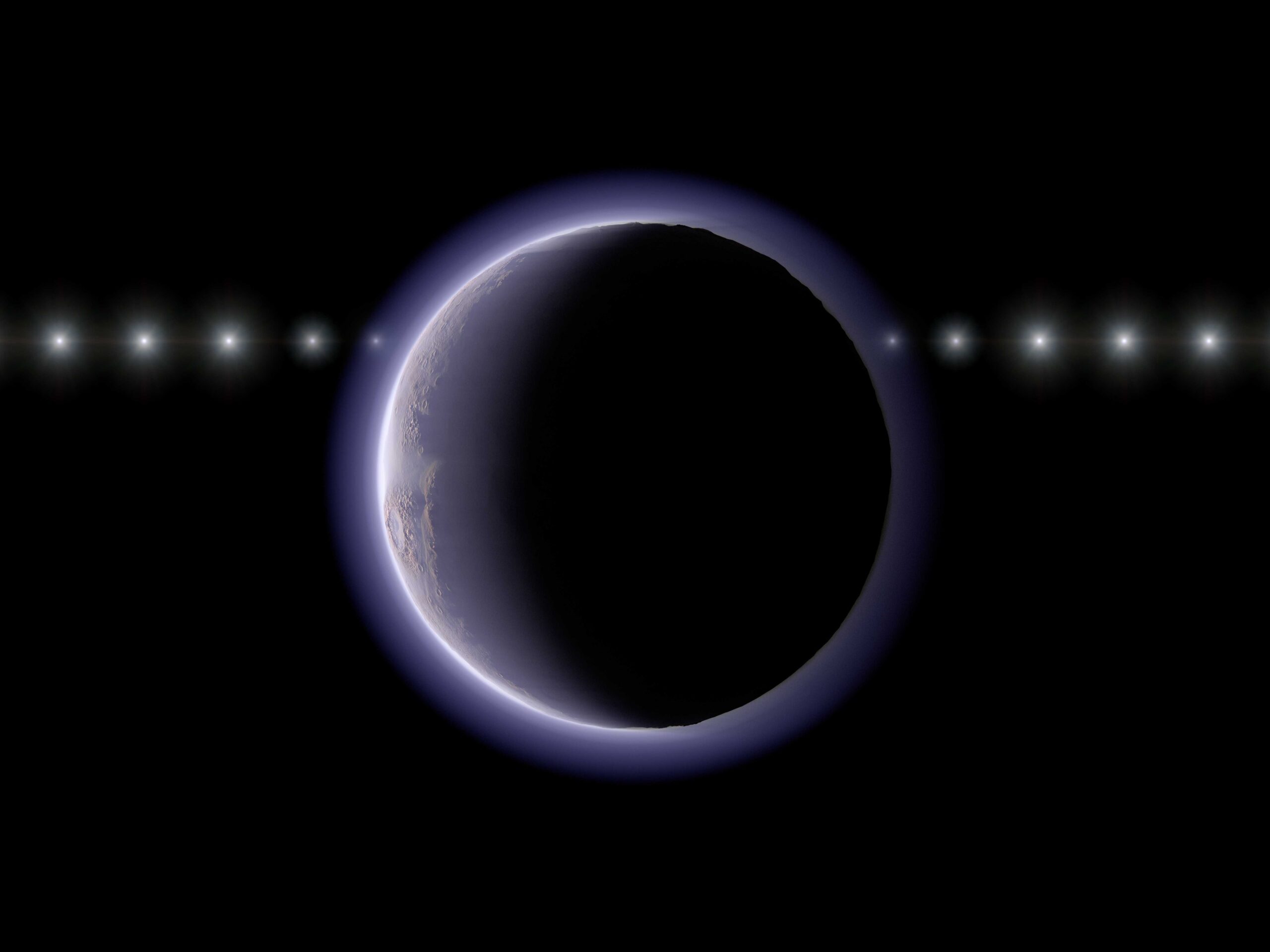This image provided by NAOJ shows artist’s impression of the trans-Neptunian object (612533) 2002 XV93 occulting a background star.