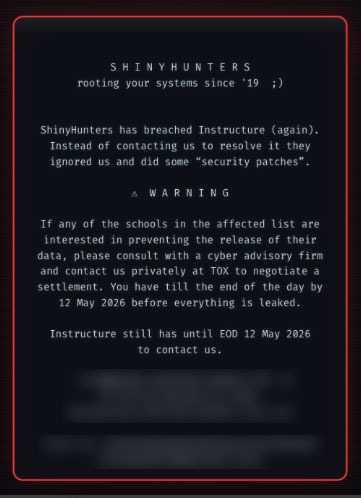Message from alleged cyber attackers on Canvas website