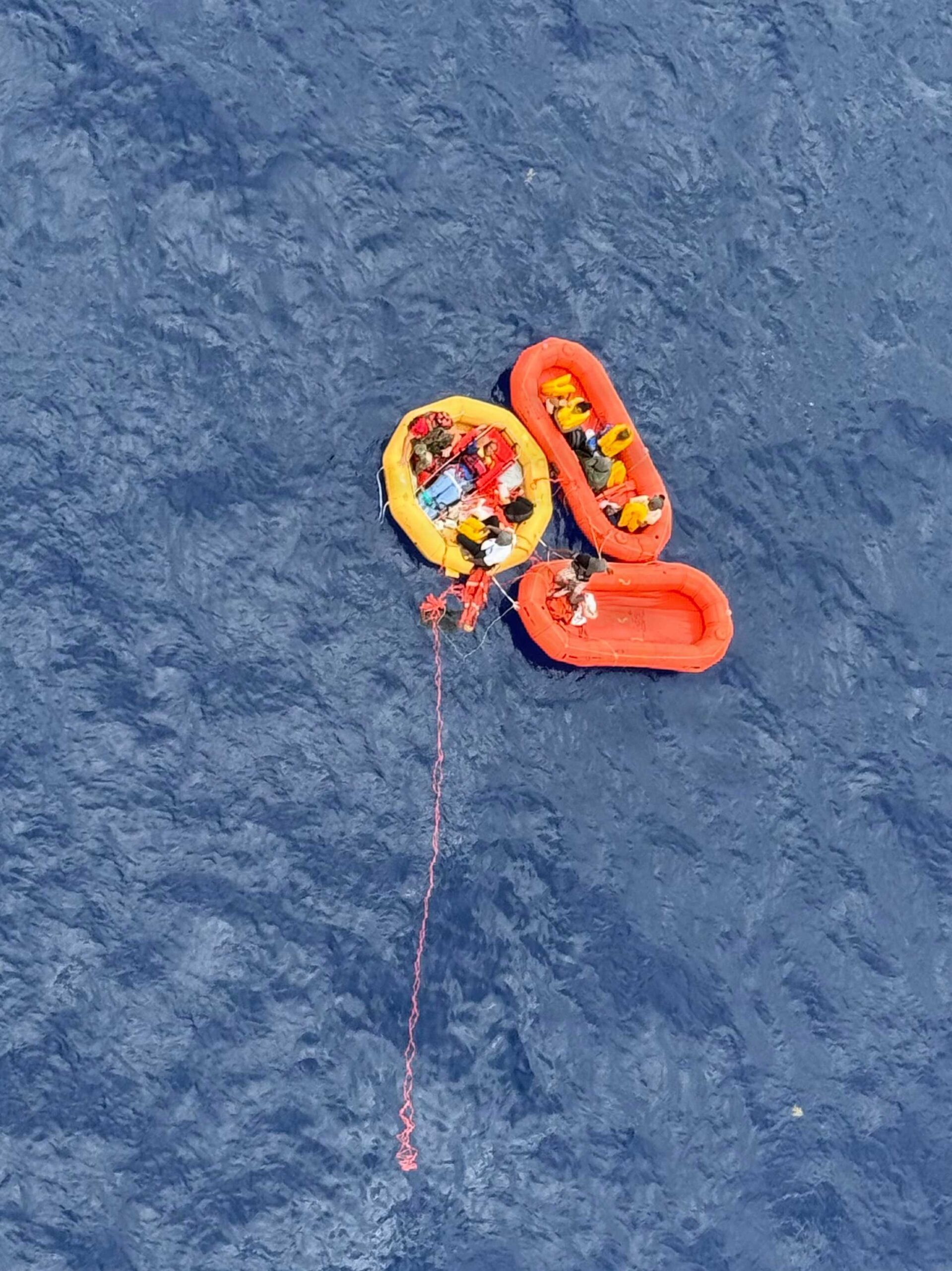 A U.S. Air Force HC-130J Combat King II, HH-60W Jolly Green II helicopter and Pararescuemen assigned to the 920th Rescue Wing conduct rescue operations for survivors of a downed civilian aircraft off the coast of Melbourne, Fla., May 12, 2026. Airmen with the 920th RQW rescued multiple survivors from the water and transported them to awaiting emergency medical personnel. (Courtesy photo)