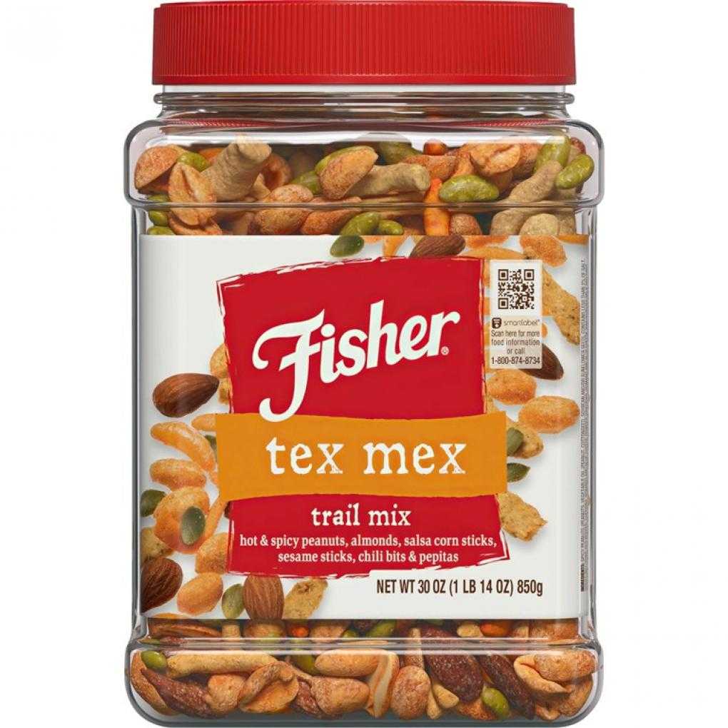 Container of Fisher Tex Mex trail mix.