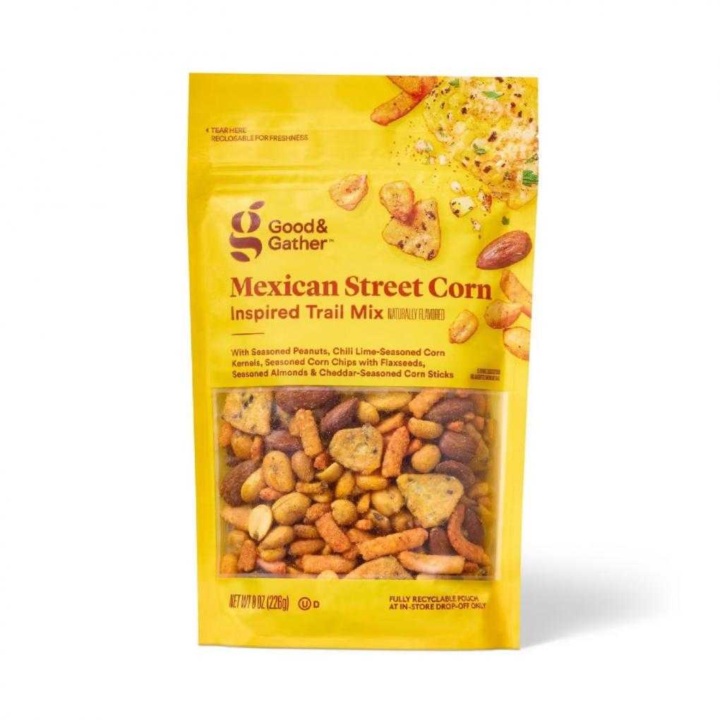 Snack packaging for trail mix inspired by Mexican street corn.