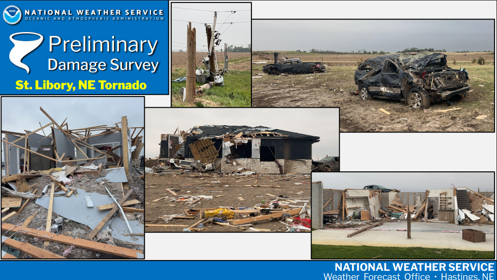 Tornado damage near St Libory, NE on May 17, 2026